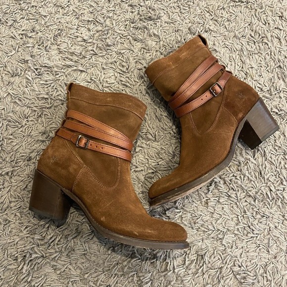 FRYE Women’s JANE Short Strappy Suede Boots Size 9 B